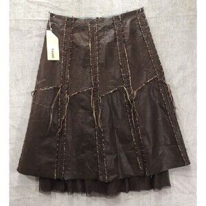 Hazel Womens Skirt Size M Brown Faux Leather Tulle Layered Waistless Grunge